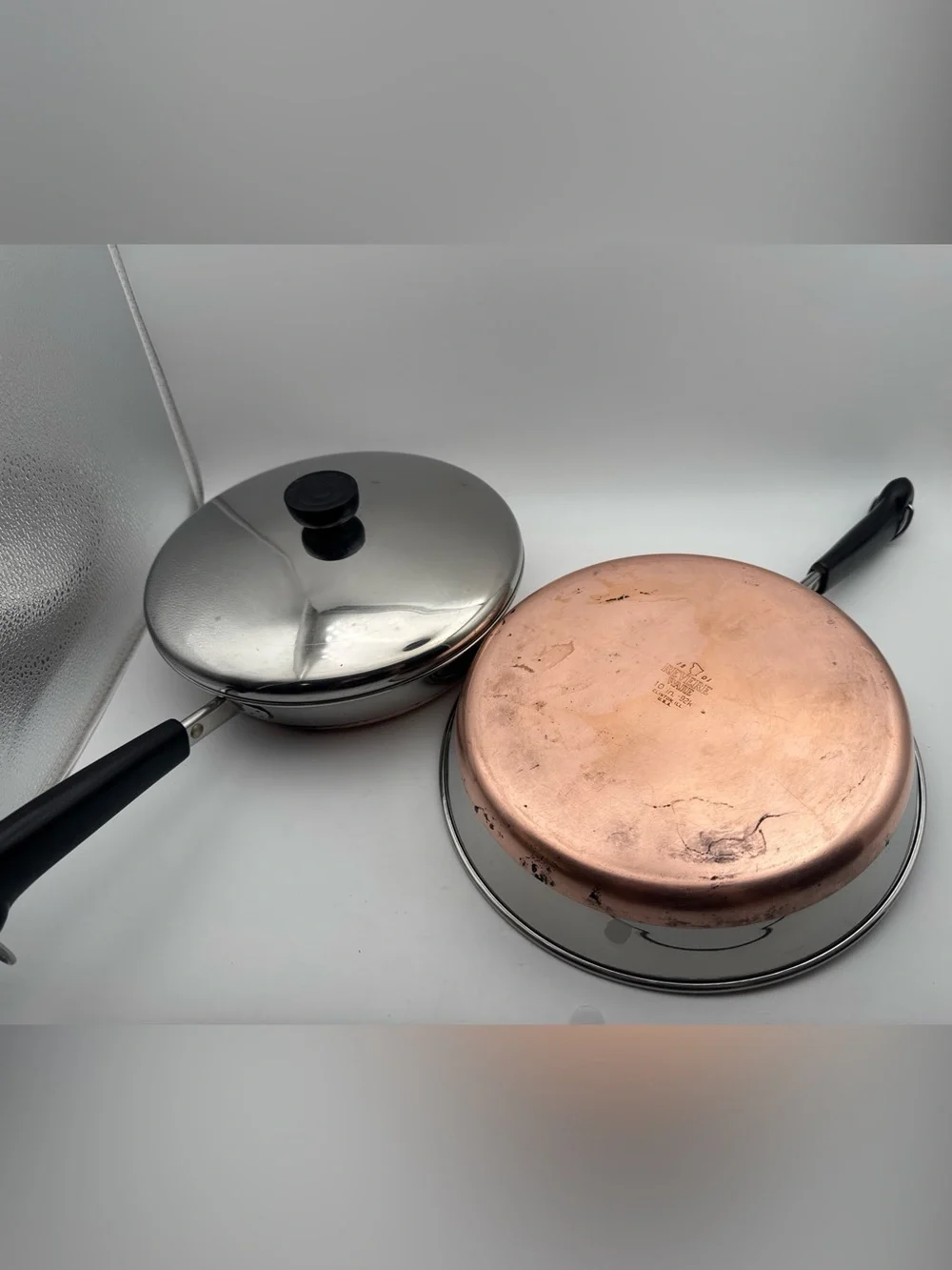 Vintage Revere Ware 9” & 10” Skillet Copper Bottom Clinton USA 9” w/ Lid